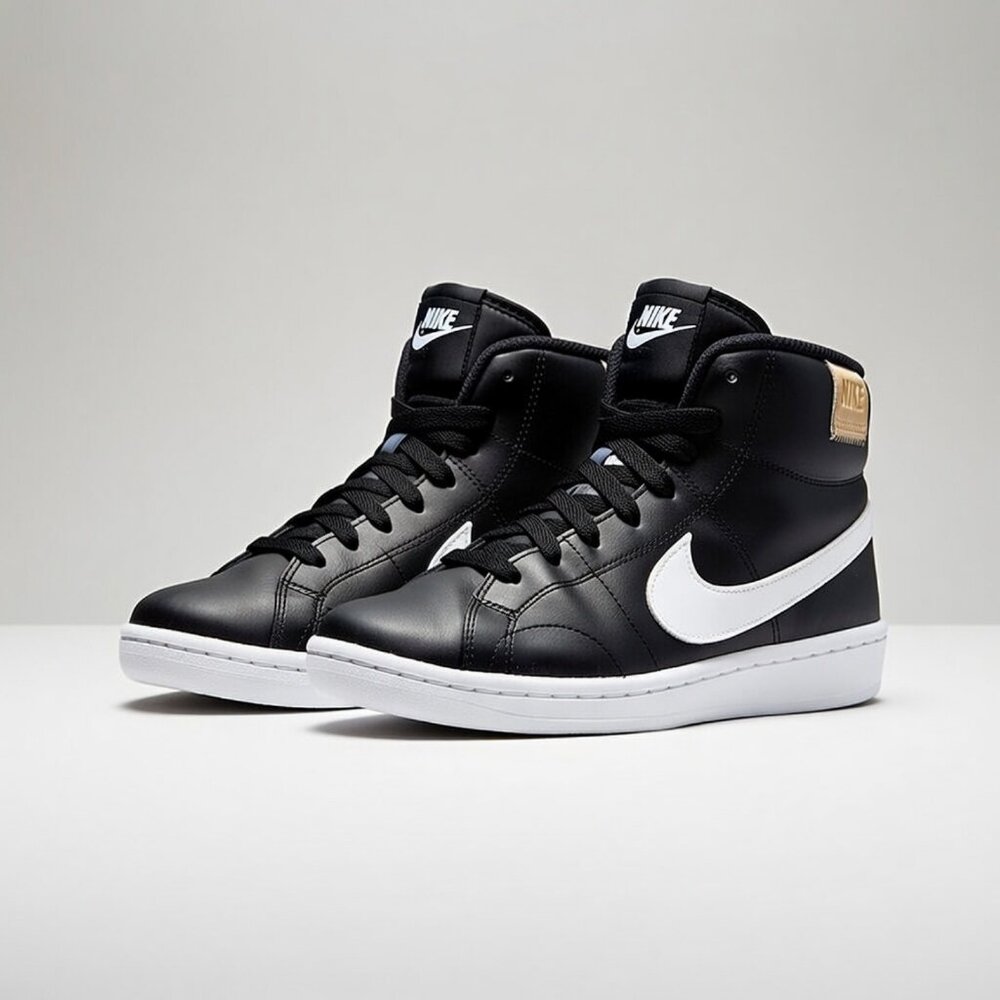 Nike Court Royale 2 Mid Black White Mens 8 Retro Leather Sneakers Shoes CQ9179